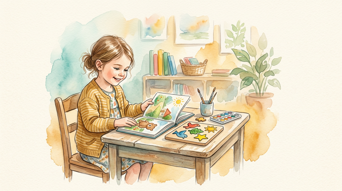 Criança sorrindo confiante enquanto aprende com apoio psicopedagógico.